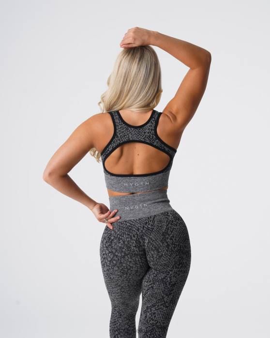 NVGTN لياقة بدنية نحيف حمالة صدر بدون خياطة من جلد الثعبان مرقطة باللون الأسود 420J215